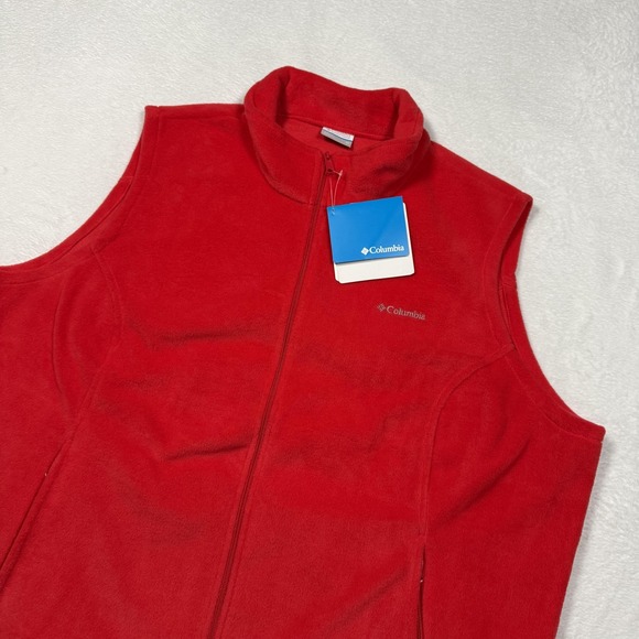 Columbia Fleece Vest Womens 3X Plus Red Full Zip Pockets Collar Outdoor NWT - Picture 1 of 9